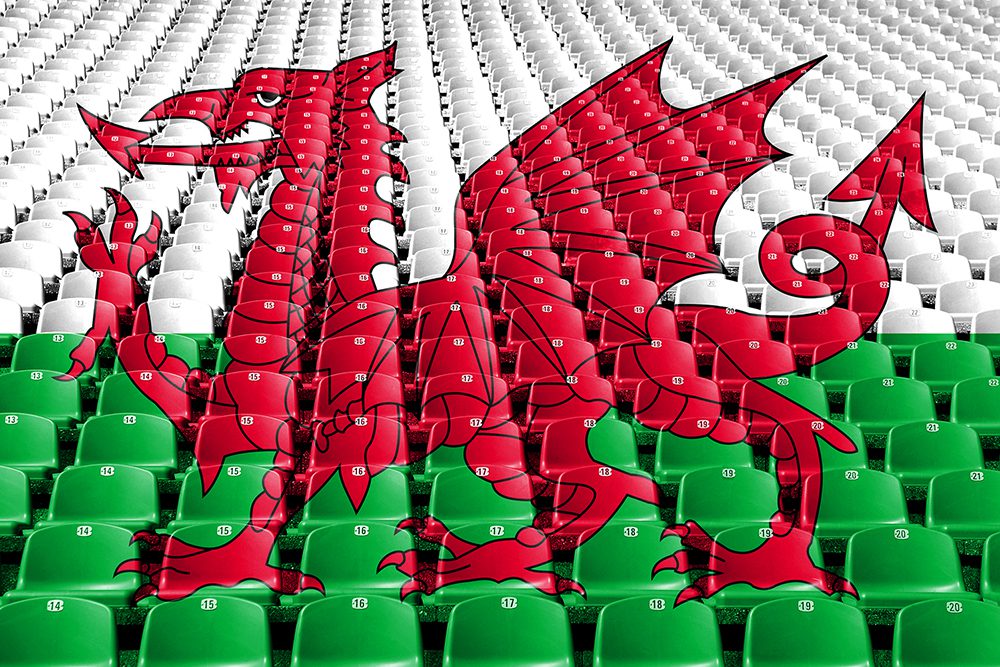 Welsh Dragon painted onto seats in a stadium
