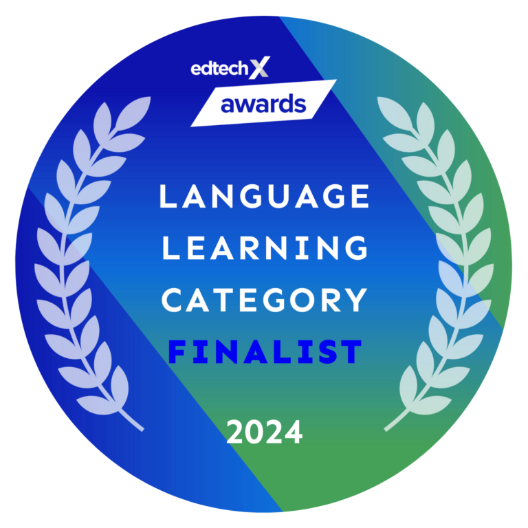 Edtech awards - language learning category finalist 2024 badge.