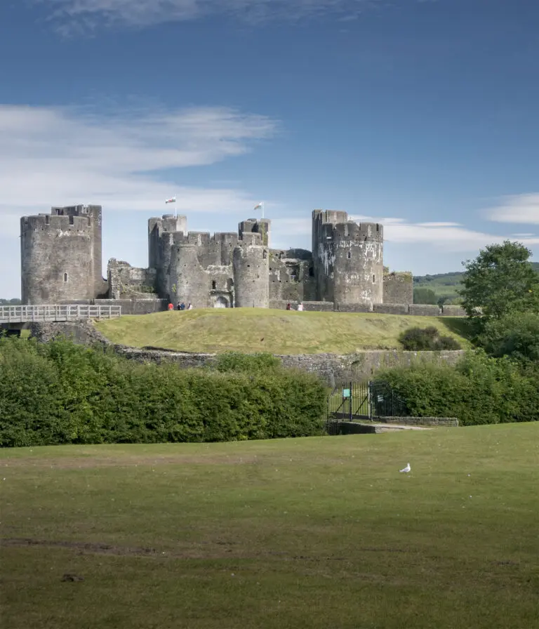 A view of caerphilly castle in Wales.